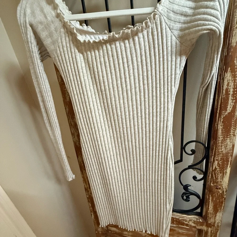 Chic Cream Ribbed Button-Down Dress - Picture 3 of 6